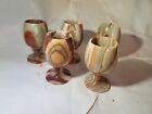 Vintage Set of 5 Stone Goblets Onyx Natural Marble Stone Chalice 5” H Cups EUC!