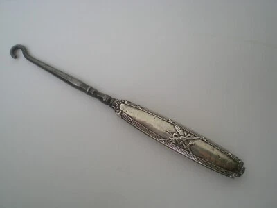 TRES ANCIEN CROCHET A BOTTINE MANCHE ARGENT POINCON - Photo 1/4