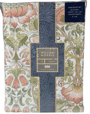 William Morris Lodden Coral KING Duvet Cover Set Green Coral NEW in Package - Image 1 of 4