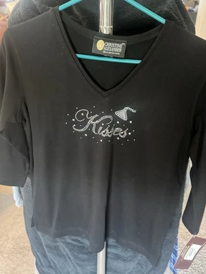 HERSHEY KISSES Christine Alexander Top Negro Cuello en V con Adorno de Estrás Foto 1 de 4