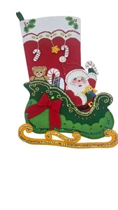 Vtg Bucilla Felt Sequin Christmas Stocking Finished Santas Surprises 16x10 - Picture 1 of 8