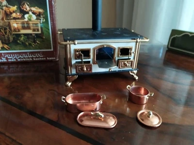 Vintage Bodo Hennig Dollhouse Miniature Copper Stove Puppenherd 1:12 In Box - Immagine 1 di 3