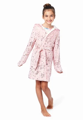 NWT Justice Hoodie Robe Pajamas Cover S 7 8 M Gold Stars One Piece Girl's Pink - Image 1 of 4