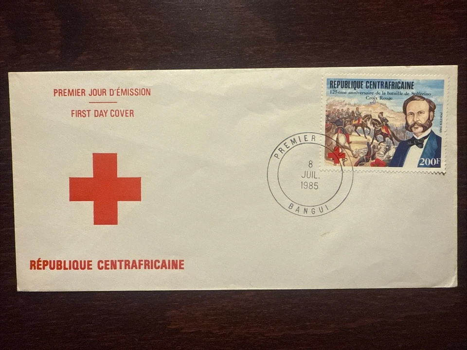 FUNDA CENTROAFRICA FDC AÑO 1985 CRUZ ROJA DUNANT SOLFERINO MEDICINA DE LA SALUD Foto 1 de 1