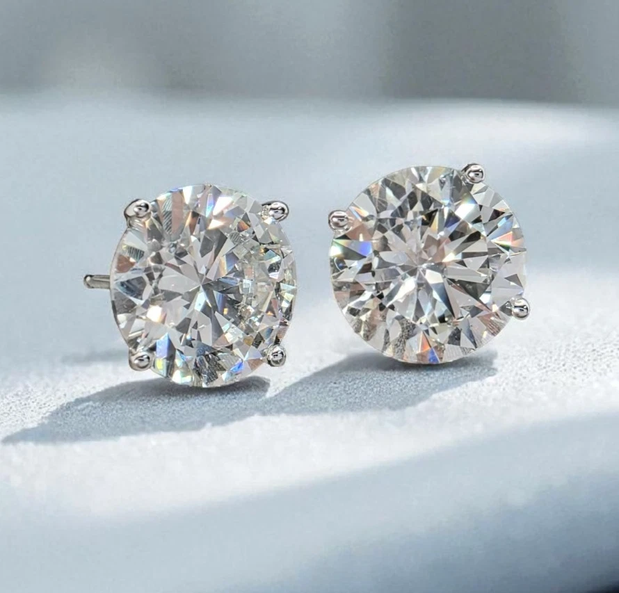 4.00 Ct E VS1 Round Lab Grown Martini Diamond Studs 14k Gold IGI Certified - Image 1 of 4