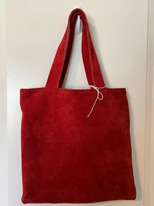 HANDGEMACHTE WILDLEDER HANDTASCHE TASCHE BEUTELTASCHE ROT 13X12 GESTREIFT GEFÜTTERT TRENDY VINTAGE OOAK - Bild 1 von 6