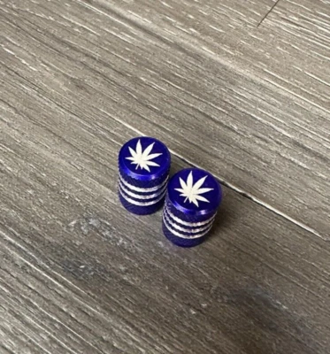 Weed Pot Leaf Blue Bike Schrader Valve Caps Aluminum BMX Cannabis - Image 1 of 3