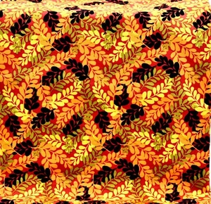 Autumn Leaves Branches Fabric,Cotton,Orange Background,Colorful Leaves,44" x 36" - Picture 1 of 1