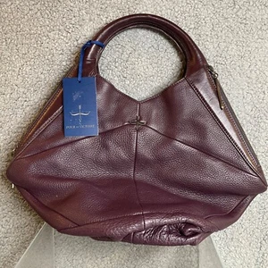 Pour La Victoire Hobo Tote Handbag Purse Plum Eggplant Pebble Leather Large NWT - Picture 1 of 22
