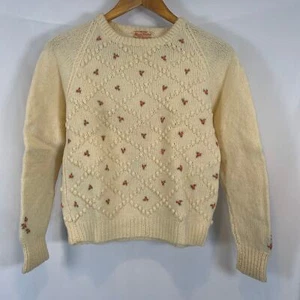 Vintage Rare Floral Rose Wool Hand Knit English Sweater - Picture 1 of 7