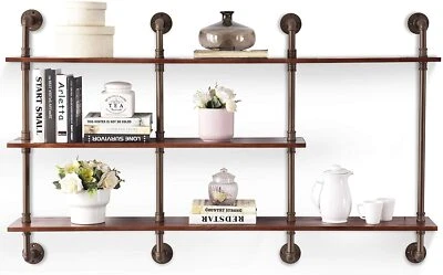 Ivinta Wall Mounted Wood Storage Shelf, Wall Floating Shelf with Pipe Shelves - Image 1 of 2