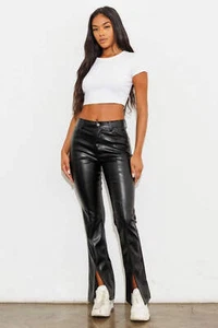 Vibrant M.i.U Vegan Leather Front Slit Bootcut Jeans - Picture 1 of 8
