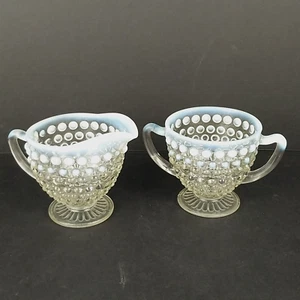 Vintage Anchor Hocking Moonstone Opalescent Glass Hobnail Cream and Sugar Set - Picture 1 of 5