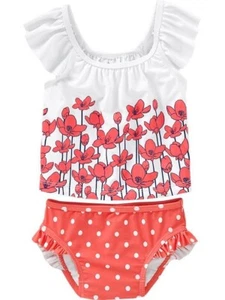 NWT Old Navy Ruffled Mix-Print Floral Dot 2-Piece Swimsuit Swimwear Girls 3T 4T - Picture 1 of 2