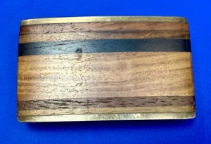 Kenneth Reid Mixed Exotic Wood Stripes Solid Brass Vintage Artisan Belt Buckle - Picture 1 of 16