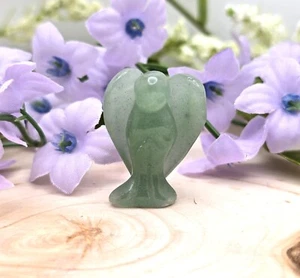 1 in x .75 in Natural Green Aventurine Crystal Angel, Hand Carved - Picture 1 of 11