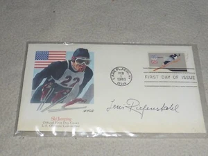 FUNDA FIRMADA FDC LENI RIEFENSTAHL PRIMER DÍA CUBIERTA ESQUÍ SALTO OLÍMPICOS EE. UU. 1980   - Imagen 1 de 5