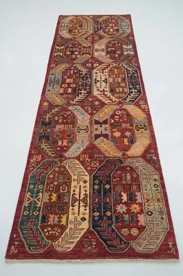3 x 10 ft Red Samarkand Oriental Afghan Hand knotted Transitional Runner Rug - Image 1 of 4