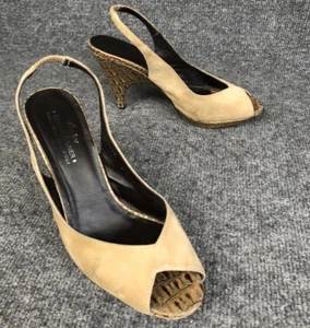 Donald J Pliner Tan Suede Slingback Peep Toe Crocodile Pumps Size 9M - Picture 1 of 7