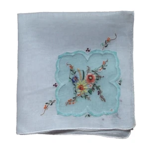 Handkerchief Vintage Top Pocket Square Hanky 11950s 1960s Cotton Floral Green - Picture 1 of 8