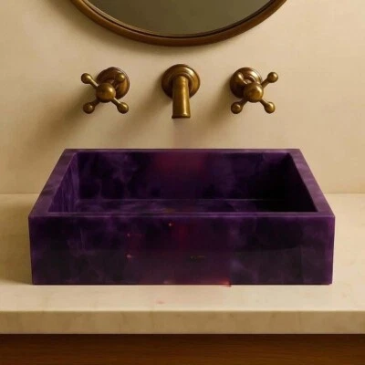 Fregadero de piedras preciosas de amatista - Lavabo de piedra de cristal natural - Baño de lujo hecho a mano Foto 1 de 4