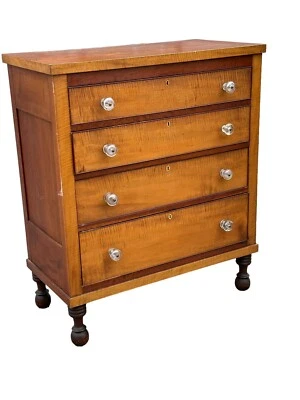Sheraton Tiger Maple New England Chest Of Drawers 1830s clean antique dresser - Image 1 of 4