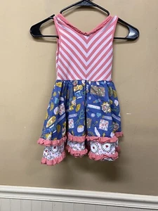 Matilda Jane Work of Heart Twirl Dress Camp MJC Strawberry Stripe Ruffle Size 4 - Picture 1 of 6