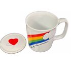 Vintage 1970S Coffee Tea Mug With Lid Rainbow Clouds Heart Gay Pride D Handle