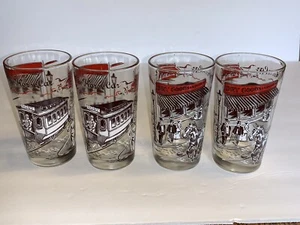 4 Vintage The Horse Drawn Trolley Car Graphic Tumblers Cups Drinking Glasses - Picture 1 of 9