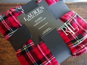 RALPH LAUREN RED Tartan PLAID MICROMINK Plush FLEECE Full QUEEN BLANKET - Picture 1 of 5