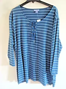 Top Henley con cordones azul talla 3X Laura Scott para dama Plus nuevo con etiquetas - Imagen 1 de 2