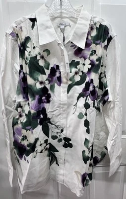 Chico's No Iron Stretch Night Bloom Button Front Shirt Midnight Violet Size 4 - Image 1 of 4