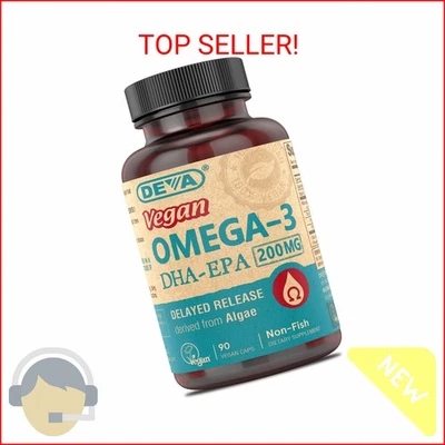 DEVA Nutrition Vegan Omega-3 DHA-EPA, de Micro Algas, Liberação Atrasada, 90 Vega - Imagem 1 de 2