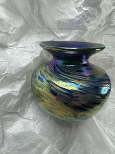 Jarrón iridiscente de vidrio artístico vintage Alan Fox - Imagen 1 de 13