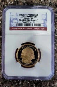 2007 S James Madison Presidential Dollar NGC Proof 69 Ultra Cameo $1 US Coin - Picture 1 of 2