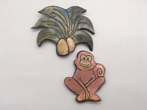 Whimsical Tropical Island Beach Palm Tree Monkey Handmade Ceramic Wall Decor - Picture 1 of 8