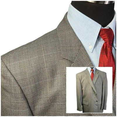 EXC 52R Joseph & Feiss Gold Suit Jacket Sport Coat Blazer Glen Check Plaid Mens - Image 1 of 4