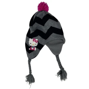 Hello Kitty Hat Cap Strap Back Chevron Pom Fleece Youth Girls Winter Cute Pink B - Picture 1 of 6