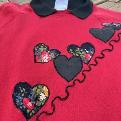 Винтажный пэчворк сердце оборки с воротником Crewneck толстовка размер 2 X бабушка 90-х - Изображение 1 из 4