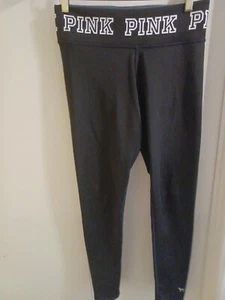 Victoria Secret PINK Yoga Pants S Black Logo leggings women's elastane - Picture 1 of 4