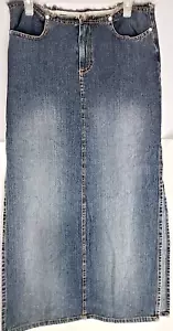 Vintage Y2K Tilt USA Denim Glitzer Maxirock Größe 9/10 Seitenschlitze rohe Taille - Bild 1 von 11