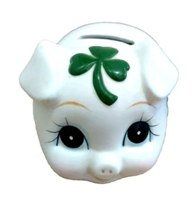 Lefton Exclusive Ceramic Irish Lucky Shamrocks Coin Piggy Bank VTG St Patrick's - Picture 1 of 9