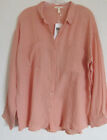 NWT L Eileen Fisher Peach Button Down Shirt Crinkled Organic Cotton Gauze $168++