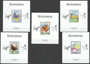 LX082 IMPERF 2014 SAO TOME & PRINCIPE BUTTERFLIES FAUNA !!! UV CARDBOARD 5BL MNH - Picture 1 of 1