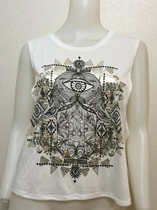 NEW HAMSA HAND OF FATIMA HIPPIE HIPPY TRIBAL INDIA BOHO URBAN GYPSY TANK TOP L - Picture 1 of 5