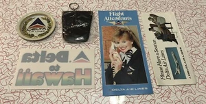 VINTAGE DELTA AIRLINES BROCHURES COASTER DECAL KEYCHAIN LOT OF FIVE ITEMS - Picture 1 of 13