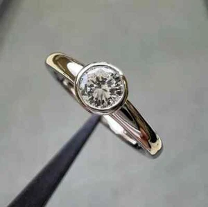 2Ct Round Cut Moissanite Bezel Set Engagement Ring 14k White Gold Plated - Picture 1 of 2
