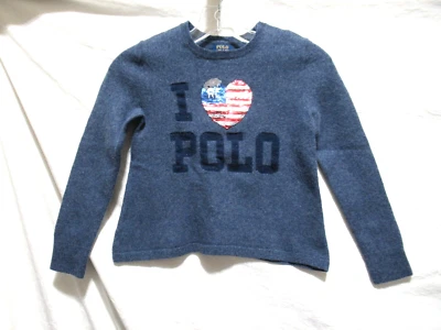 Suéter Polo Ralph Lauren Jóvenes Niñas Medio Azul Mezcla Merino Lentejuelas Corazón Foto 1 de 4