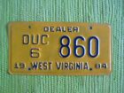 1984 West Virginia DEALER License Plate 84 WV Tag w/Reg Howells Mill Automotive
