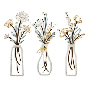 3 Pieces Metal Flowers Wall Arts - Rustic Farmhouse Decor Beige Minimalist Fl... - Picture 1 of 6